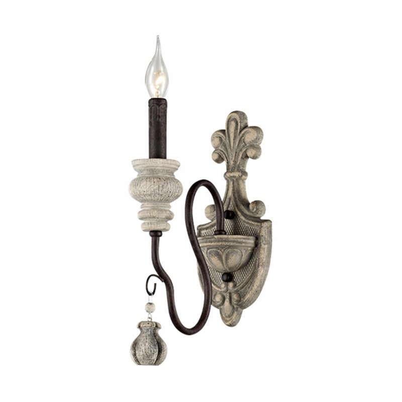 Retro Resin Candelabra Wall Lamp With Curved Arm In Black-Gold For Living Room