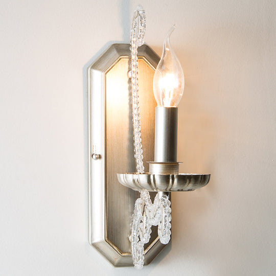 Vintage Wall Mount Candelabra Light Fixture With Crystal Beaded Arm - Metallic 1 / Silver