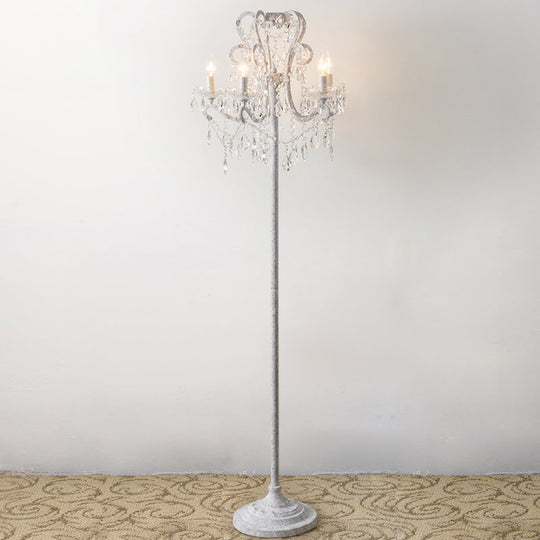 Candle Metallic Stand Up Lamp Traditional 5 Heads Living Room Floor Lighting With Crystal Draping