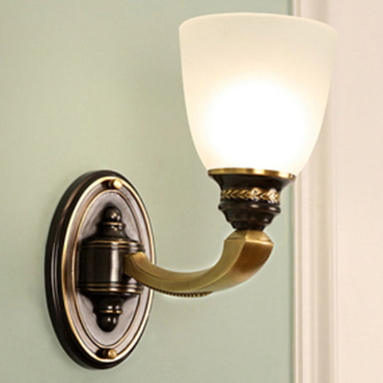 Handblown Glass Wall Light In Brass With Traditional Bell Shade