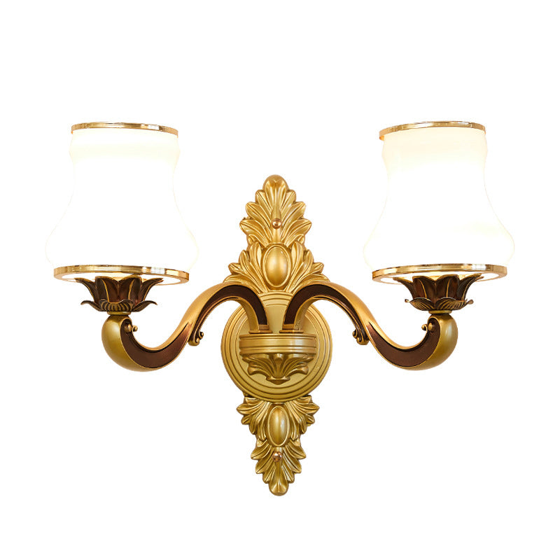 Vintage Gold Floral Cream Glass Wall Light Fixture - Unique Living Room Lamp