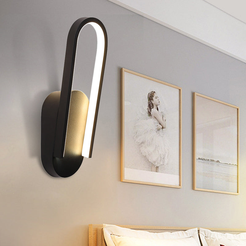 Sleek Semi-Oblong Led Sconce Light In Black/White With Acrylic Shade - Warm/White Illumination