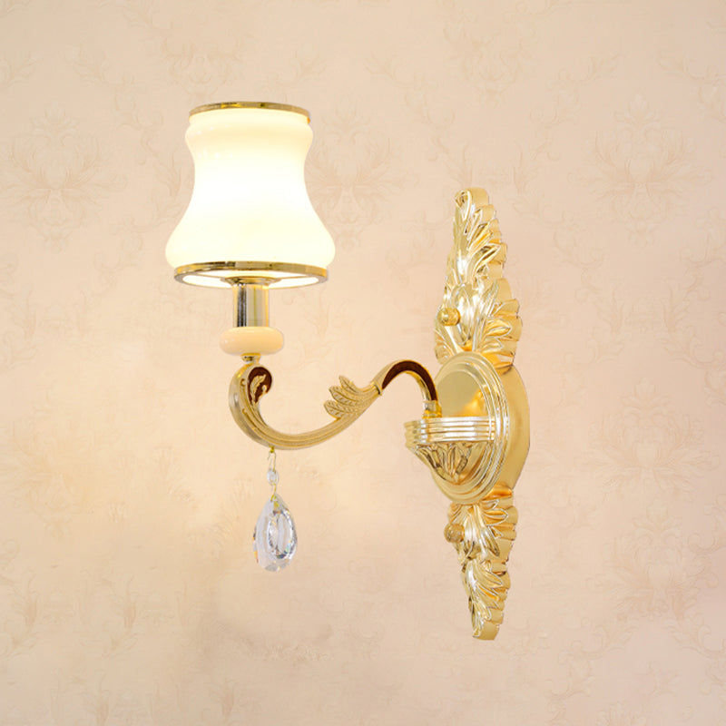 Opal Glass Wall Light: Classic Gold Fixture With Crystal Accent For Living Room 1 / D