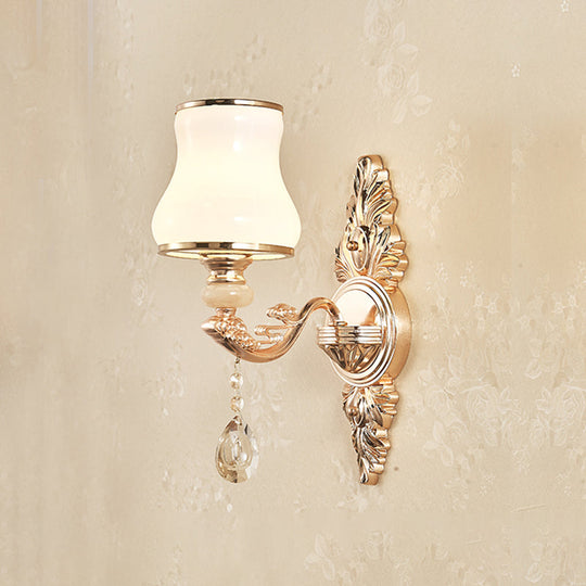 Simplicity Cream Glass Flower Wall Light With Gold Finish And Crystal Draping 1 / D