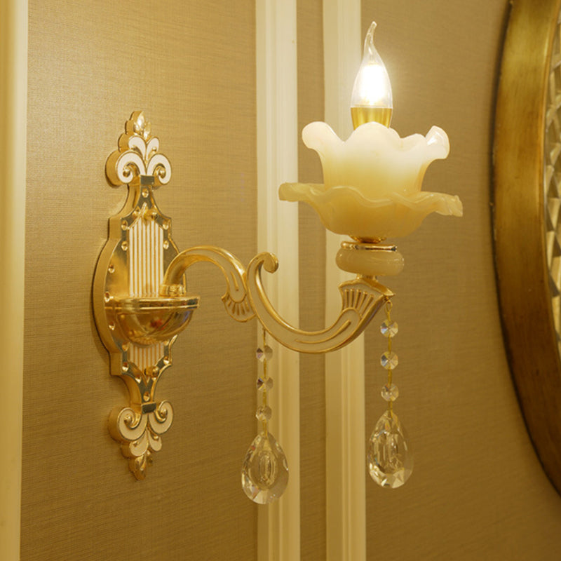 Jade Ruffle Wall Lamp: Retro Style With Crystal Accent Golden Glow 1 / Gold A