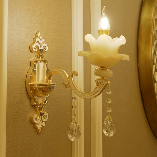 Jade Ruffle Wall Lamp: Retro Style With Crystal Accent Golden Glow 1 / Gold A