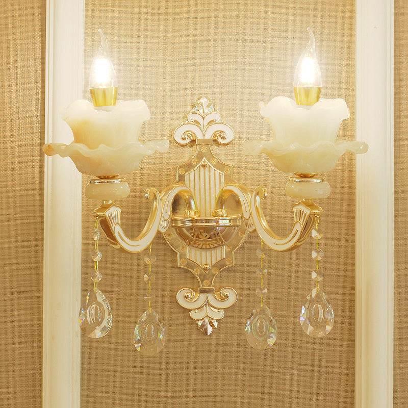 Jade Ruffle Wall Lamp: Retro Style With Crystal Accent Golden Glow 2 / Gold A
