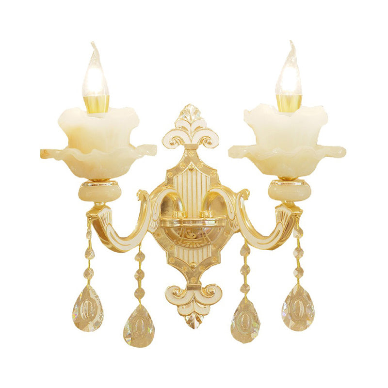 Jade Ruffle Wall Lamp: Retro Style With Crystal Accent Golden Glow