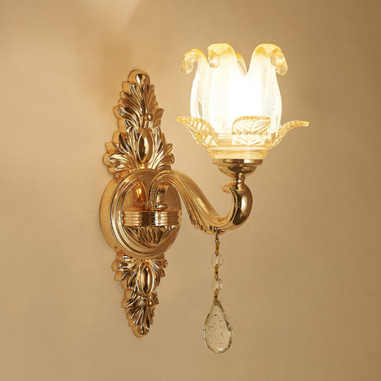 Gold Glass Flower Wall Lamp With Retro Style And Crystal Draping