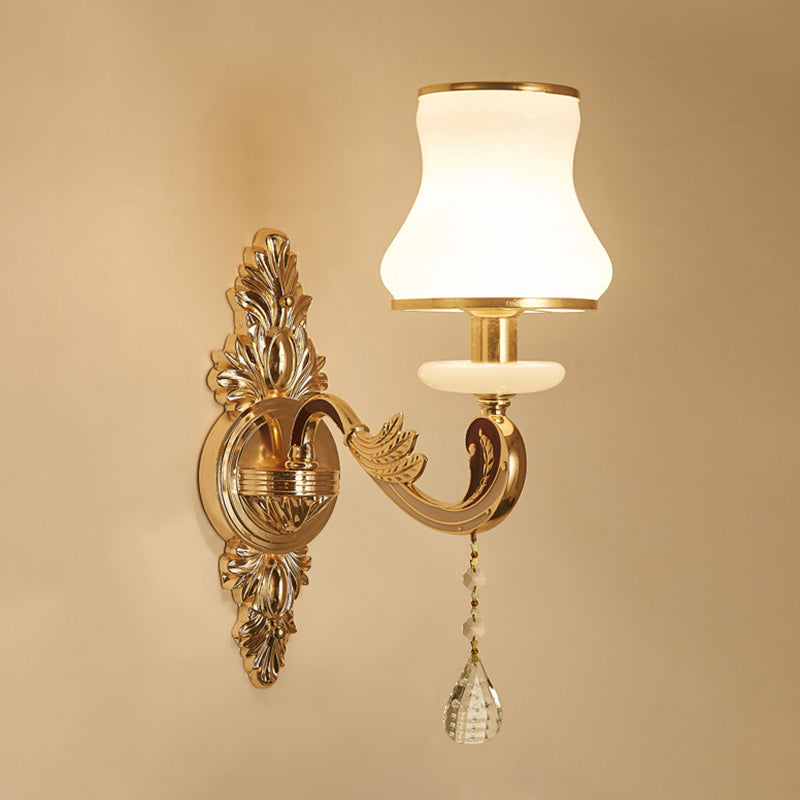 Gold Glass Flower Wall Lamp With Retro Style And Crystal Draping