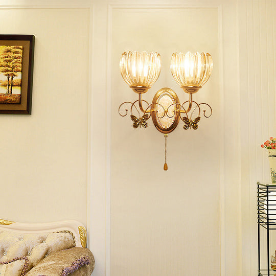 Traditional Floral Living Room Wall Mount Light With Textured Glass And Gold Fixture 2 / A