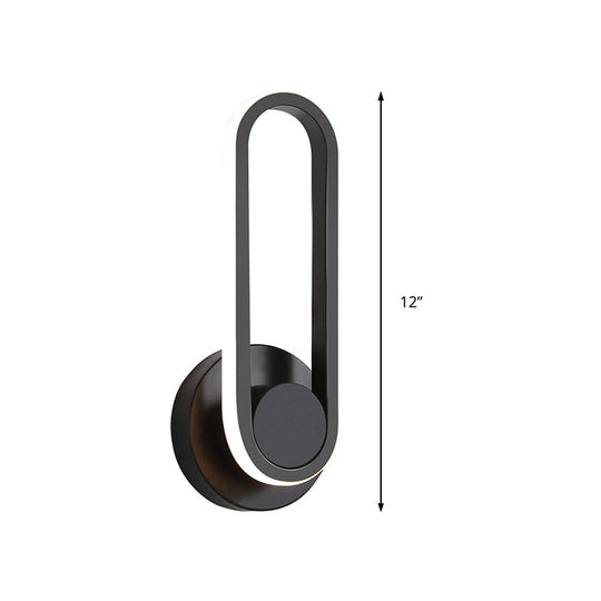 Minimalist Oblong-Ring Led Bedside Lamp In Black/White - Acrylic Shade Warm/White Light