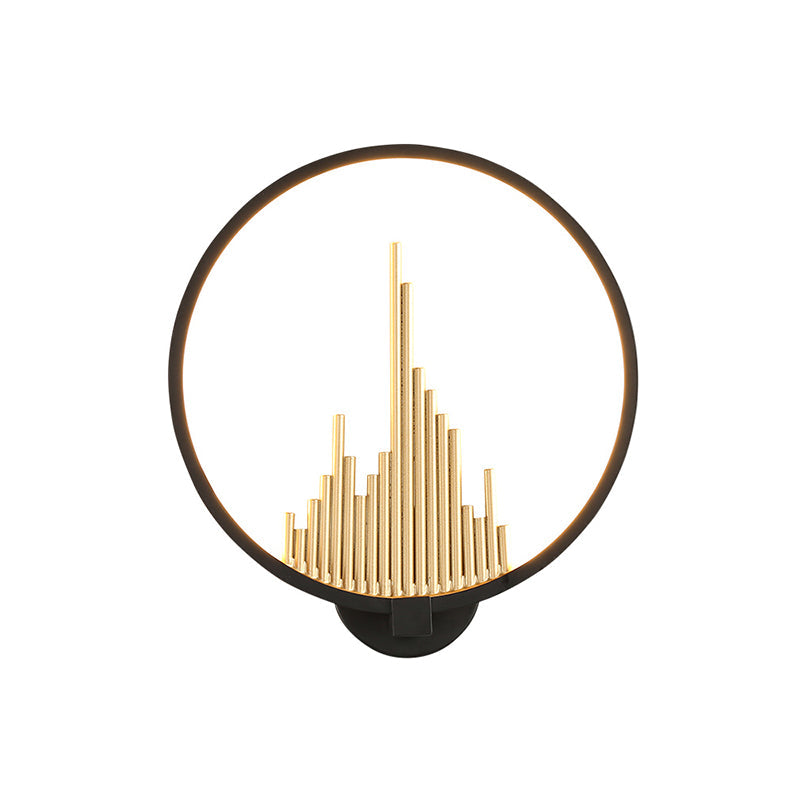 Modern Acrylic Halo-Ring Led Sconce Light In Black/White With Mountain Pattern - Warm Lighting