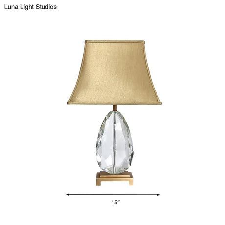 22/26 Clear Crystal Nightstand Lamp In Beige With Fabric Shade - Countryside Design