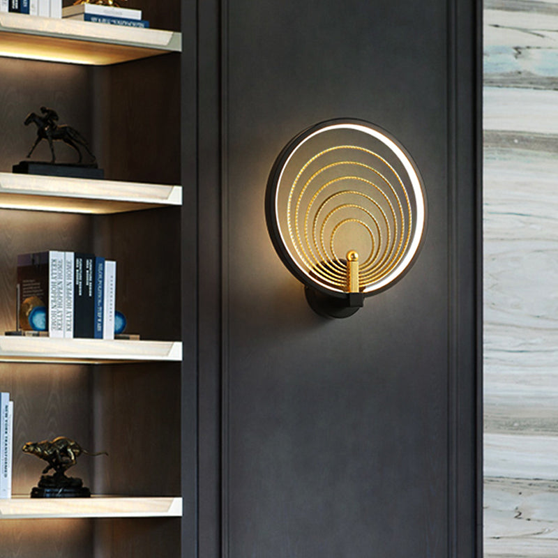 Modern Led Bedroom Sconce Light - Black/White Bedside Wall Fixture With Halo-Ring Shade
