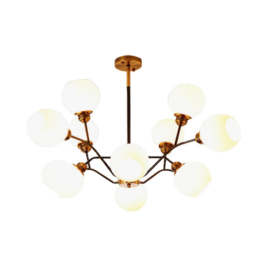 Contemporary Milk Glass Pendant Chandelier With Gold Branch Design - 9/12/15 Lights