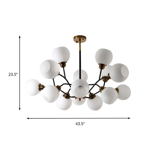 Contemporary Milk Glass Pendant Chandelier With Gold Branch Design - 9/12/15 Lights
