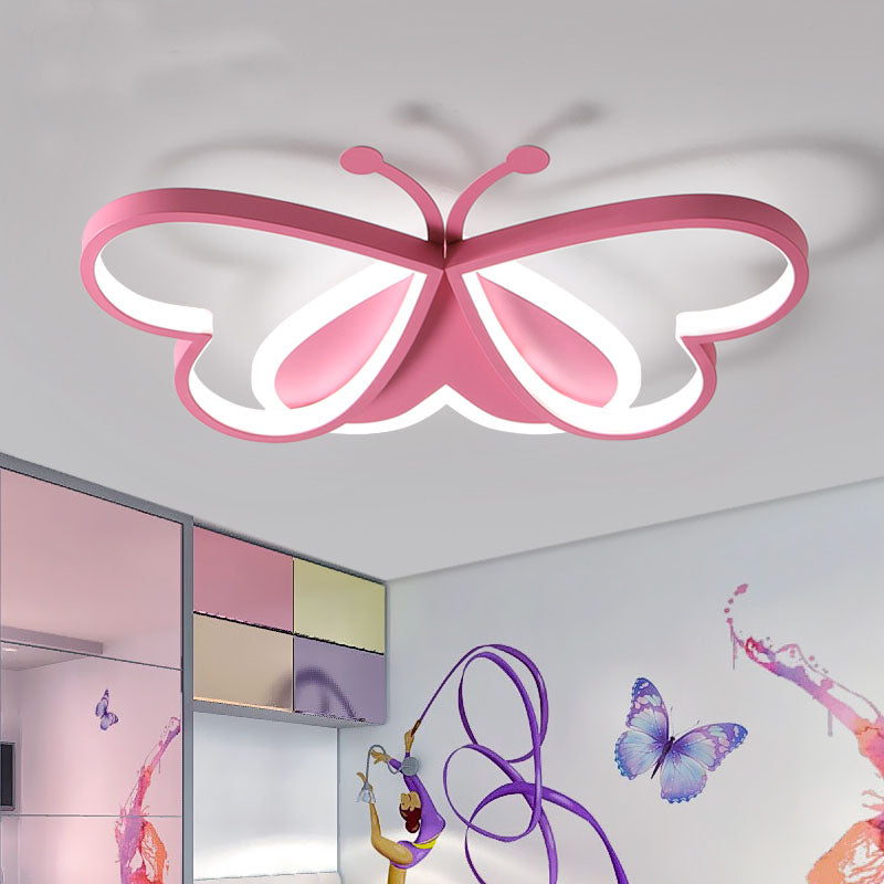 Metal And Acrylic Butterfly Led Flushmount Lamp For Children’s Room In Blue/Pink