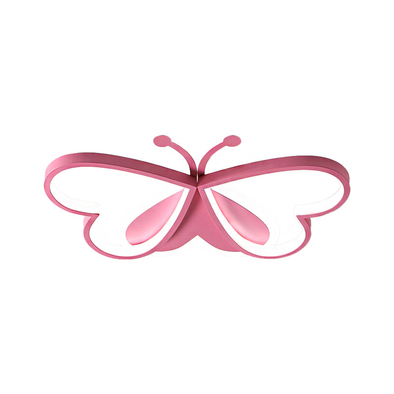 Metal And Acrylic Butterfly Led Flushmount Lamp For Children’s Room In Blue/Pink