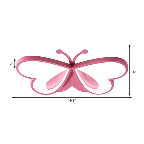 Metal And Acrylic Butterfly Led Flushmount Lamp For Childrens Room In Blue/Pink