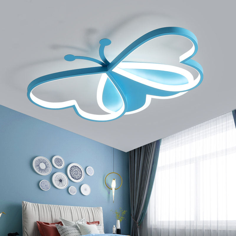 Metal And Acrylic Butterfly Led Flushmount Lamp For Childrens Room In Blue/Pink Blue