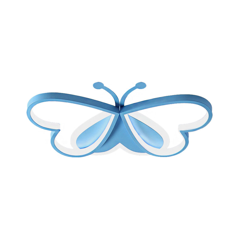 Metal And Acrylic Butterfly Led Flushmount Lamp For Childrens Room In Blue/Pink