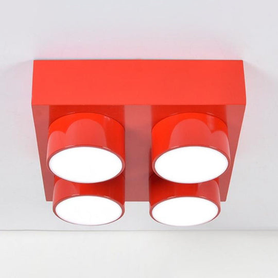 Led Flush Mount Metallic Children’s Ceiling Light For Toy Brick Kindergarten Red / 15.5’