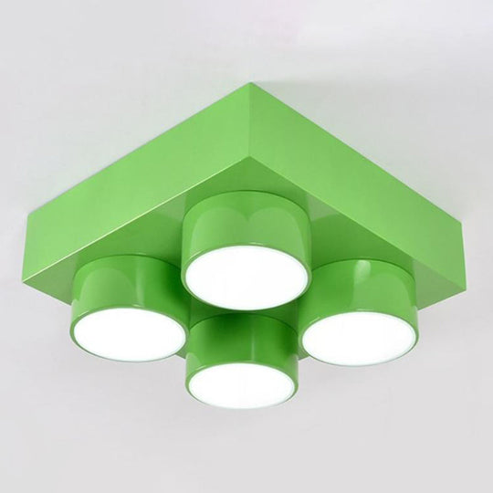 Led Flush Mount Metallic Childrens Ceiling Light For Toy Brick Kindergarten Green / 15.5
