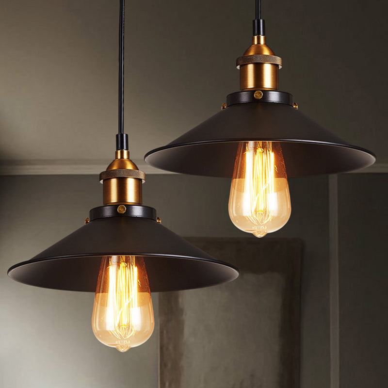 Antique Black Pendant Light: Metallic Cone Shade 1-Light Hanging Fixture For Restaurants