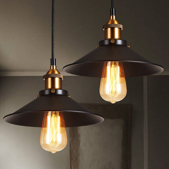 Antique Black Pendant Light: Metallic Cone Shade 1-Light Hanging Fixture For Restaurants