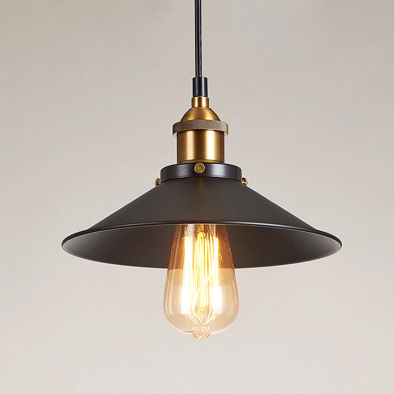 Antique Black Pendant Light: Metallic Cone Shade 1-Light Hanging Fixture For Restaurants
