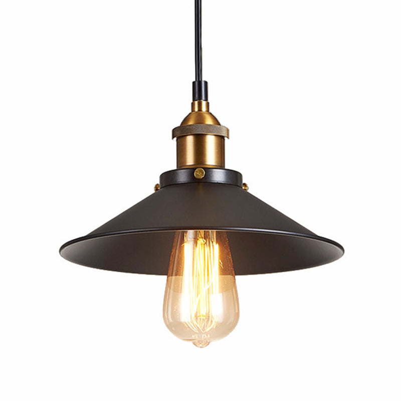 Antique Black Pendant Light: Metallic Cone Shade 1-Light Hanging Fixture For Restaurants