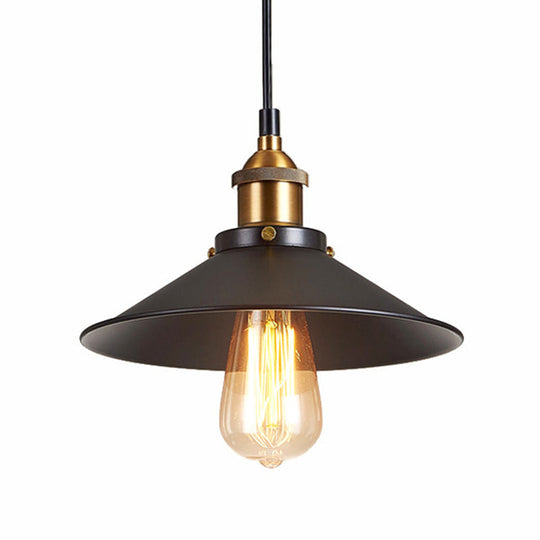 Antique Black Pendant Light: Metallic Cone Shade 1-Light Hanging Fixture For Restaurants