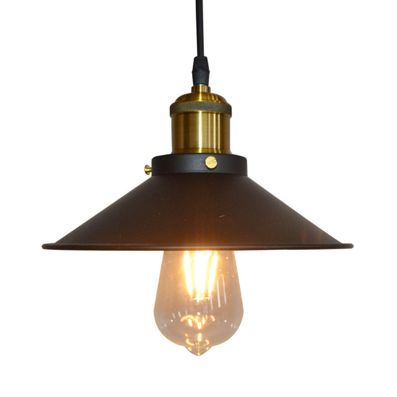 Modern Black Flared Shade Hanging Light With Metallic Finish - Restaurant Pendant Fixture (1 Bulb)