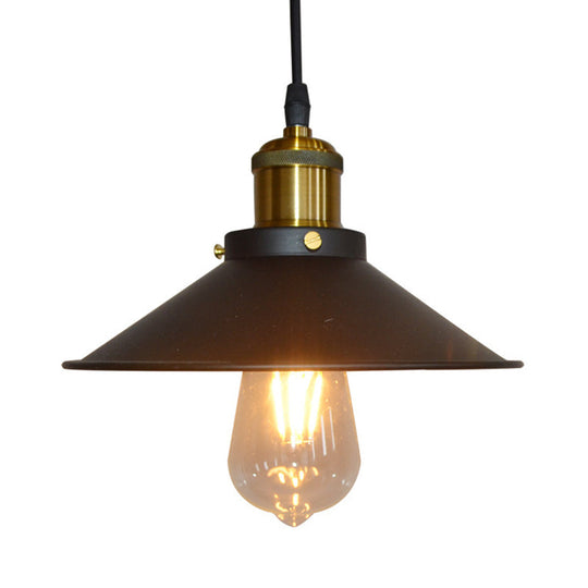Modern Black Flared Shade Hanging Light With Metallic Finish - Restaurant Pendant Fixture (1 Bulb)