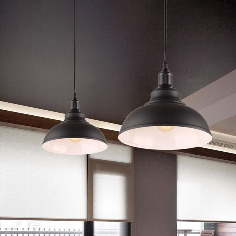 Black & White Pot Lid Ceiling Light - Industrial Metallic Pendant For Restaurants
