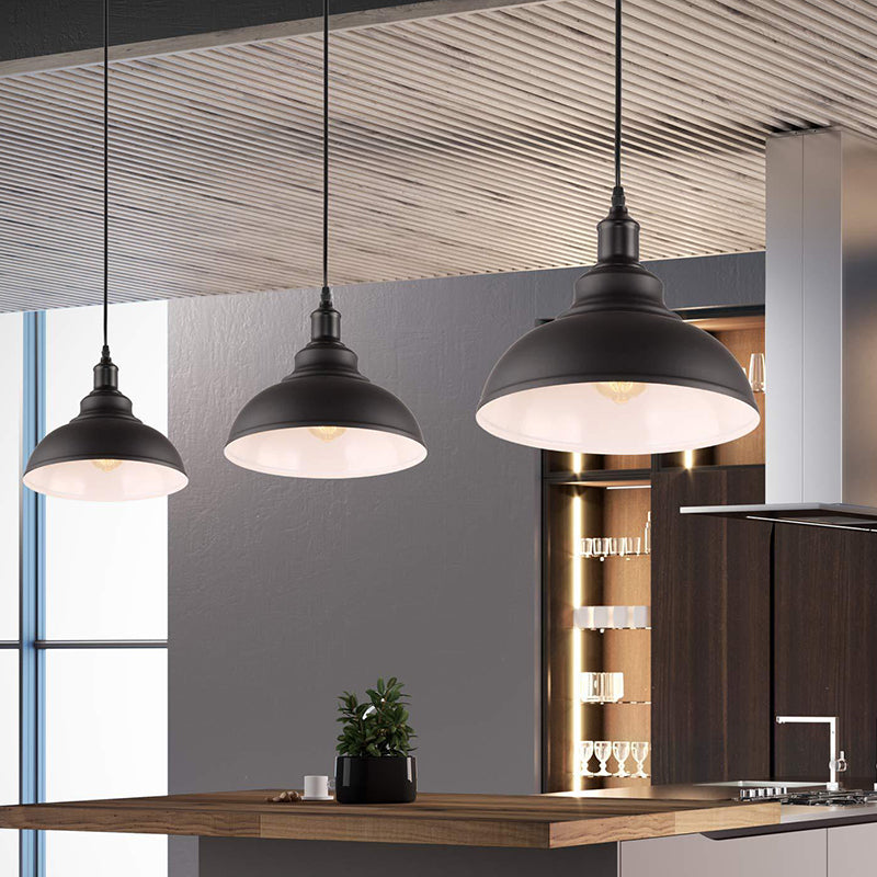 Black & White Pot Lid Ceiling Light - Industrial Metallic Pendant For Restaurants