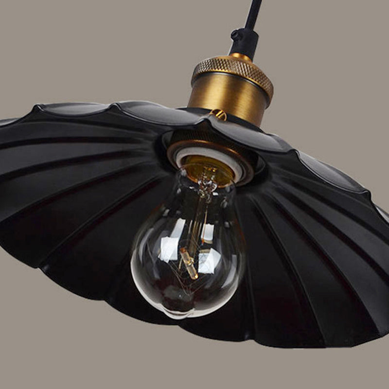 Vintage Scalloped Edge Hanging Lamp: Single-Bulb Iron Pendant For Restaurants