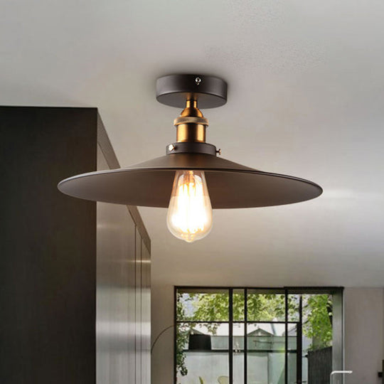Sleek Black Single Dining Room Ceiling Light - Umbrella Semi Flush Mount / 14 Cone