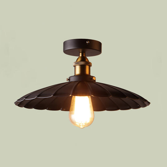 Sleek Black Single Dining Room Ceiling Light - Umbrella Semi Flush Mount