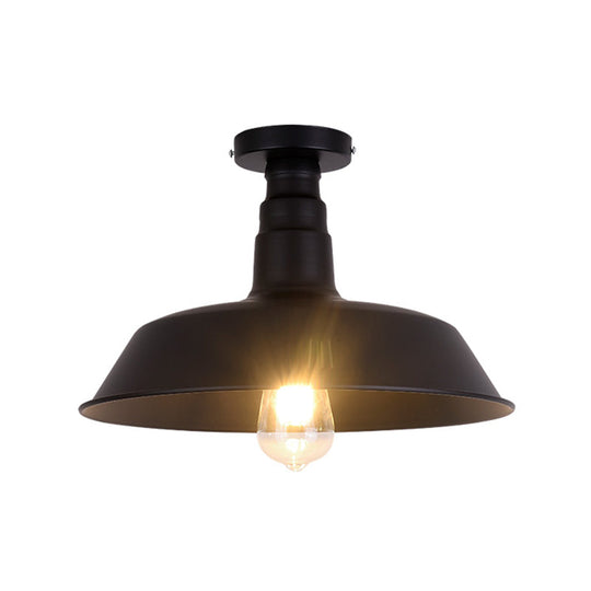 Retro Style Metallic Shaded Flush Mount Ceiling Light - Single Bulb Semi In Black / Large C