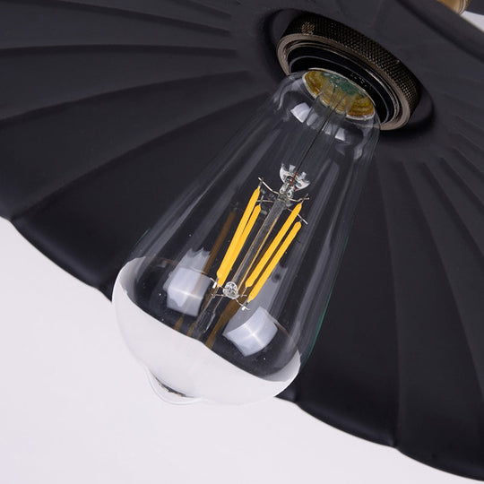 Retro Style Metallic Shaded Flush Mount Ceiling Light - Single Bulb Semi In Black