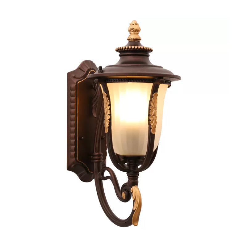Vintage Bell Wall Light - Frosted Rib Glass Outdoor Lamp (Coffee) Coffee / A