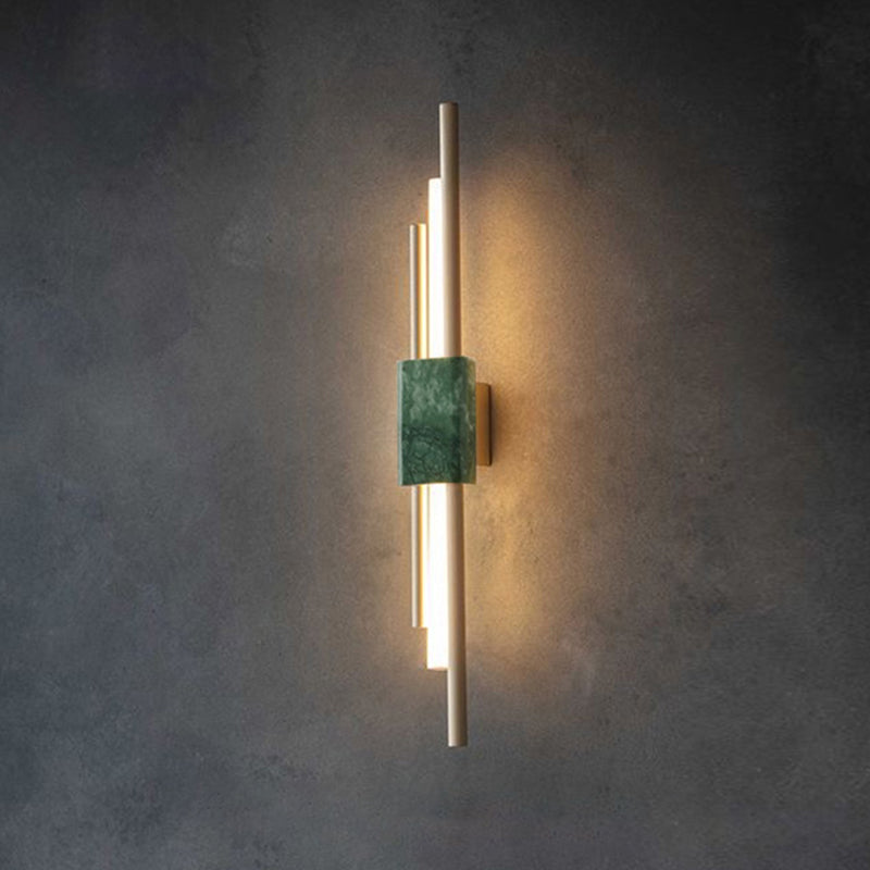Sleek Acrylic Green Led Wall Sconce With Marble Trim