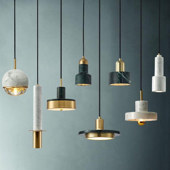 Minimalistic Marble Pendant Ceiling Light For Shaded Dining Room With 1 Head