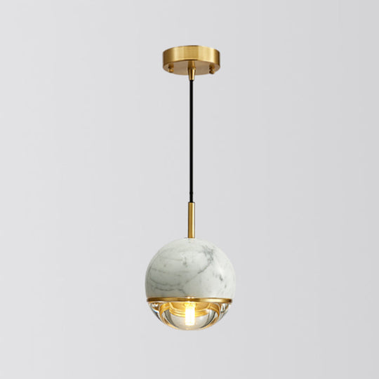 Minimalistic Marble Pendant Ceiling Light For Shaded Dining Room With 1 Head White / Globe