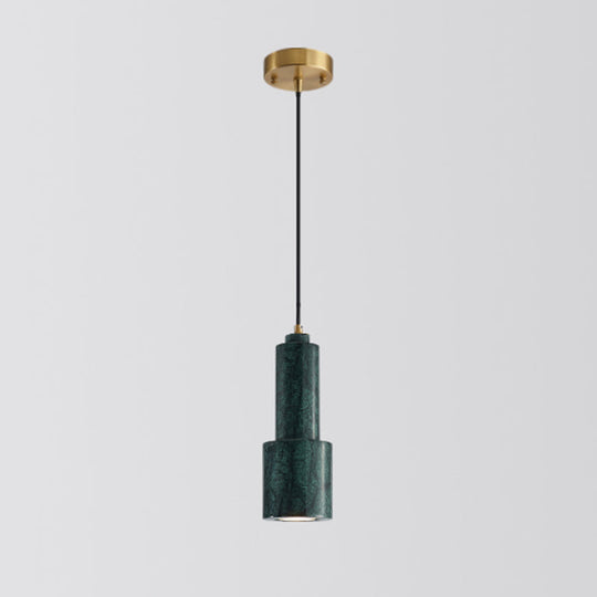 Minimalistic Marble Pendant Ceiling Light For Shaded Dining Room With 1 Head Green / Long Column