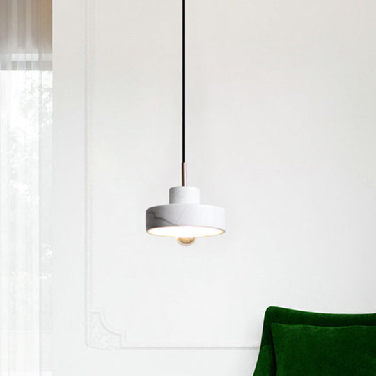 Minimalistic Stone Lid Shaped Ceiling Light - White Pendant For Living Room