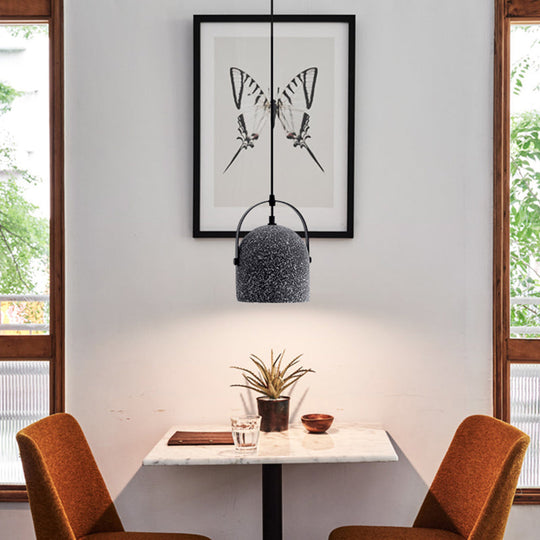 Sleek Single Pendant Light: Geometric Cement Ceiling Fixture For Modern Restaurants