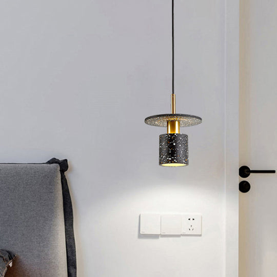 Nordic Style Terrazzo Pendant Light For Restaurants - Cylinder And Disc Suspension Fixture Black / 8